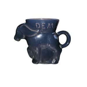 Vintage Frankoma Donkey Democrat Tea Coffee Mug 1985 Dark Blue Glaze